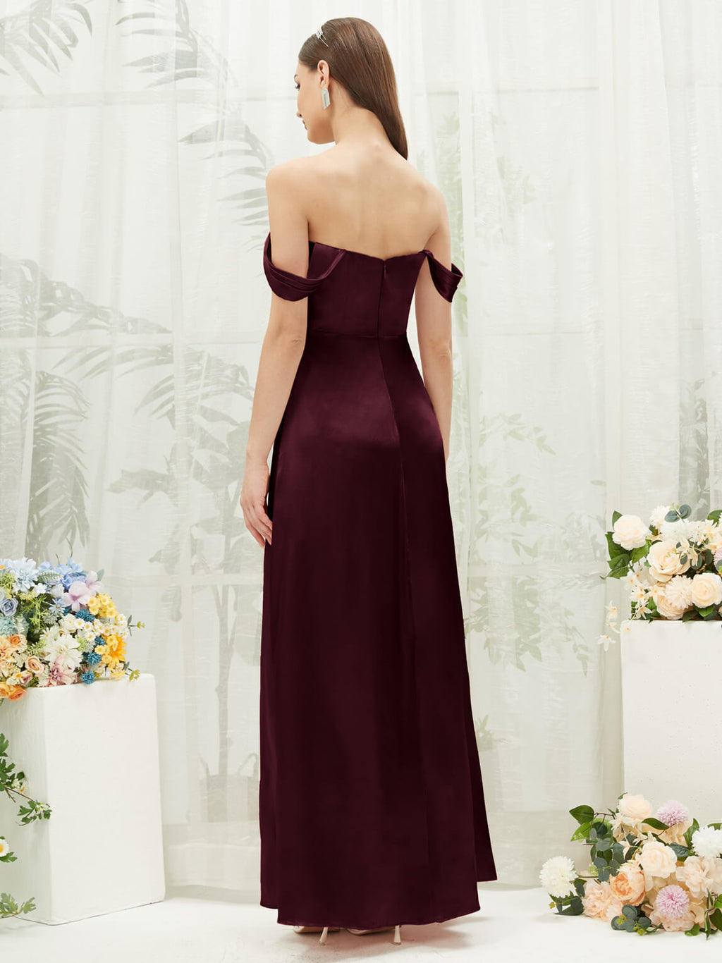 Cabernet Satin Convertible Slit Floor Length Bridesmaid Dresses Cabernet / Custom Size