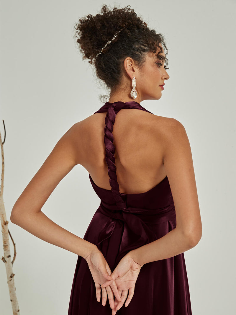 cabernet satin dress Bishop Sleeve Dress - Cabernet Satin