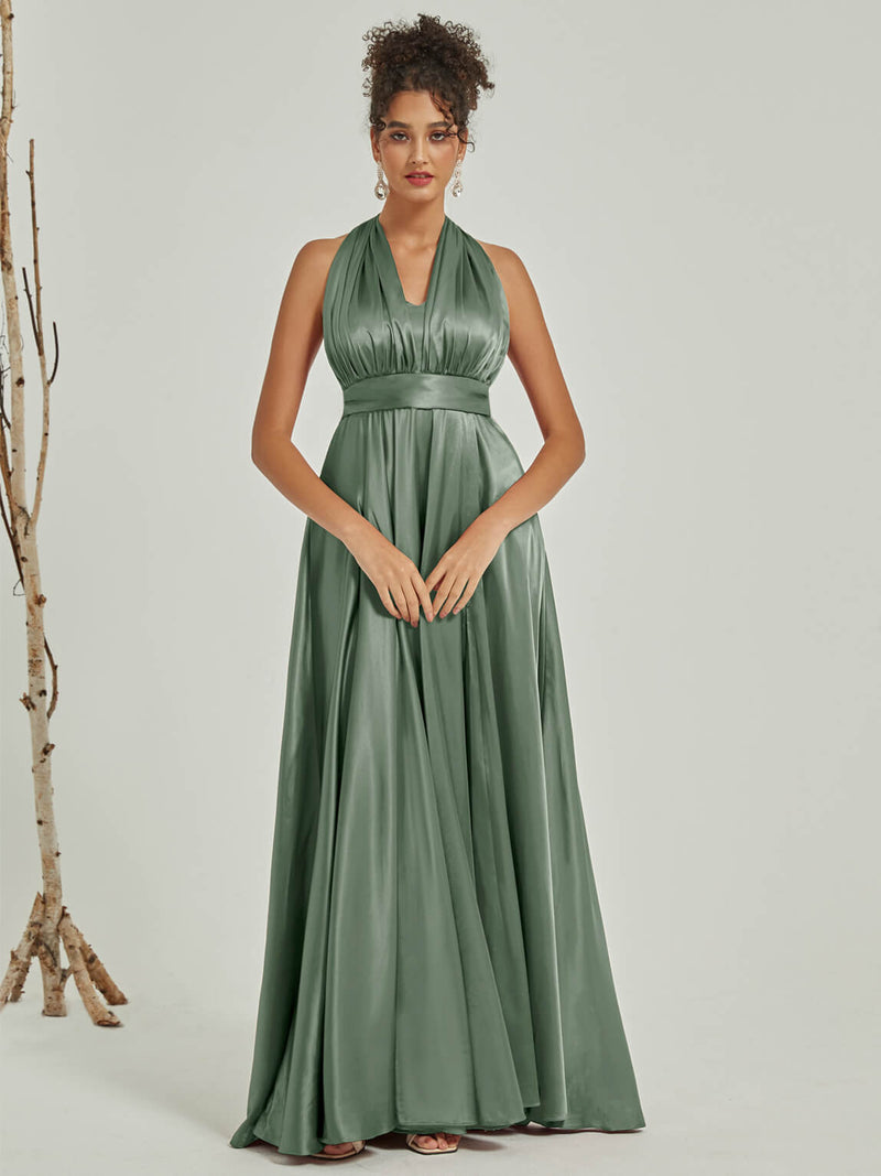 Eucalyptus Satin Convertible Bridesmaid Dress Multi Ways Wrap A-Line G NZ Bridal Eucalyptus Satin Convertible Bridesmaid Dress Multi Ways Wrap A-Line G NZ Bridal