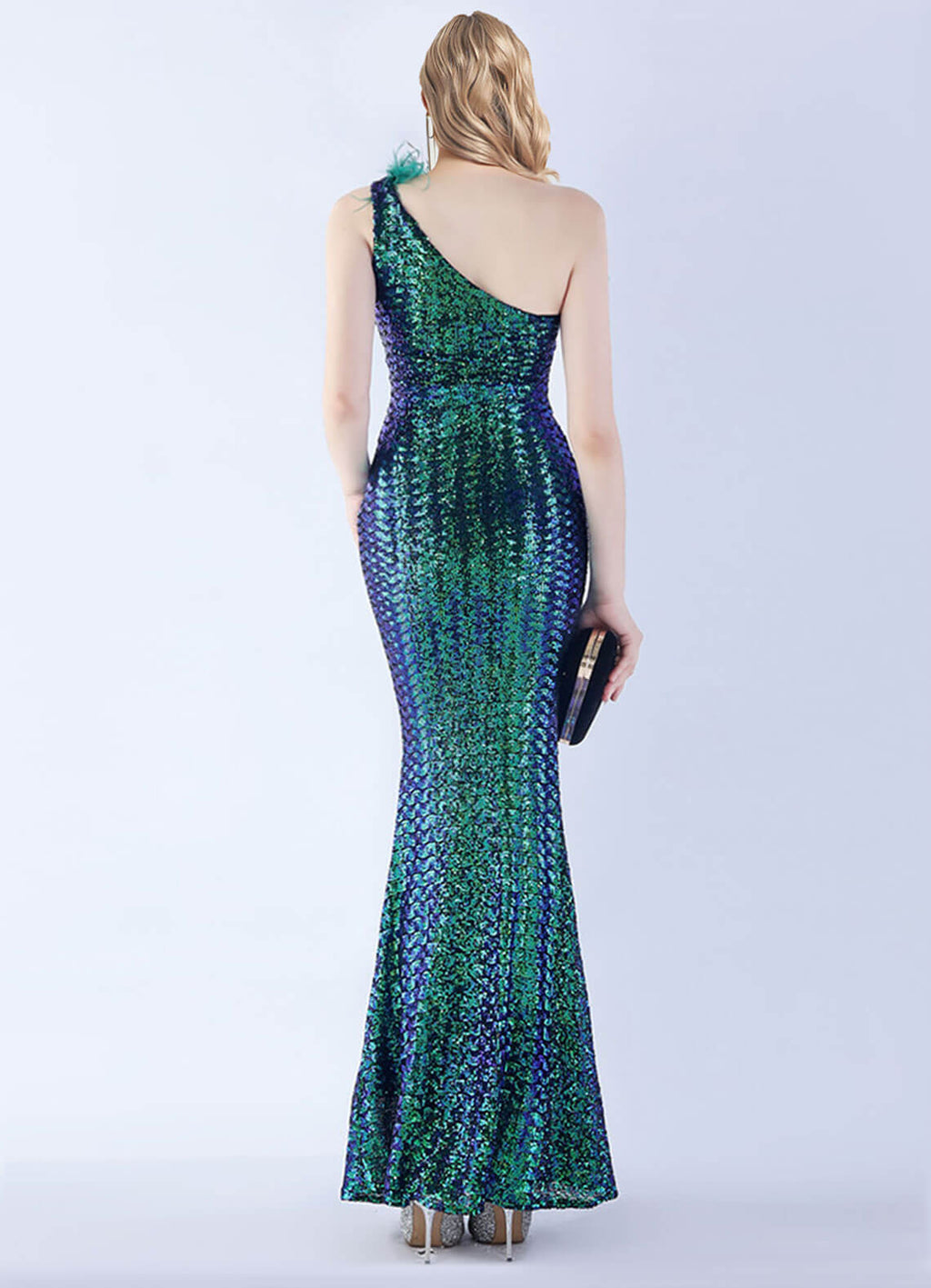 NZ Bridal Sequin Emerald Green One Shoulder Maxi Prom Dress 31359 Ruby a
