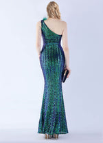 NZ Bridal Sequin Emerald Green One Shoulder Maxi Prom Dress 31359 Ruby b