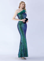 NZ Bridal Sequin Emerald Green One Shoulder Maxi Prom Dress 31359 Ruby c