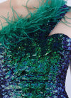 NZ Bridal Sequin Emerald Green One Shoulder Maxi Prom Dress 31359 Ruby detail2