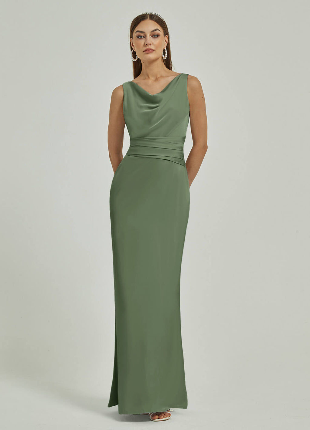 NZ Bridal Sheath Maxi Satin bridesmaid dresses EB30521 Ruth Olive Green a