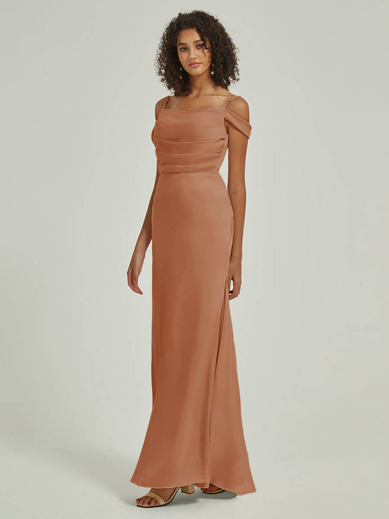 Bronzer Cowl Neckline Straps Side Slit Silk Satin Convertible Bridesmaid Dress Bronzer / M / N8-10 Bronzer Cowl Neckline Straps Side Slit Silk Satin Convertible Bridesmaid Dress Bronzer / M / N8-10