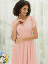 NZ Bridal Short Sleeves V Neck Chiffon Blush bridesmaid dresses 0164aEE Mila detail1