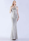 NZ Bridal Silver Feather Mermaid Maxi Sequin Prom Dress 31359 Ruby a