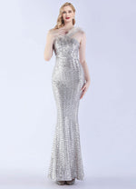 NZ Bridal Silver Feather Mermaid Maxi Sequin Prom Dress 31359 Ruby a