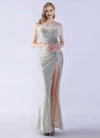 NZ Bridal Silver Feather Slit Mermaid Maxi Sequin Prom Dress 31365 Sadie a