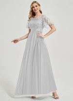 NZ Bridal Silver Grey Sequin Tulle Boat Neck Flowy Prom Dress 00904EP Miyuki a
