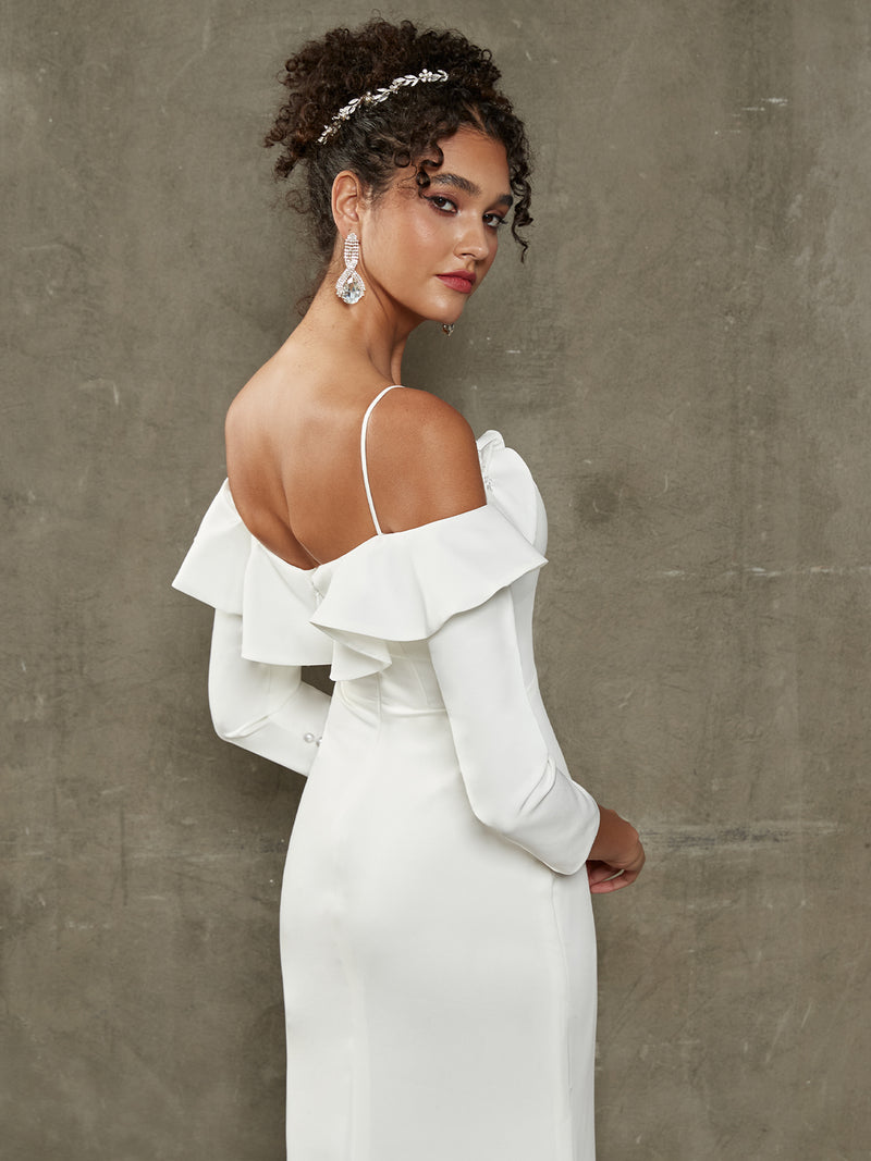 NZ Bridal Simple Diamond White Ruffle bridal dresses HS567 Rayna detail2