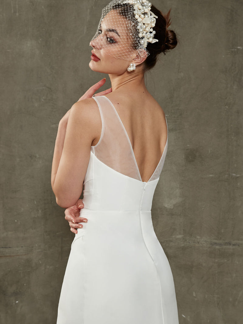 NZ Bridal Simple Diamond White Sheer bridal dresses HD1077 Adalee detail1