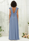 NZ Bridal Slate Blue Cap Sleeves Chiffon Bridesmaid Dress R0410 Collins b