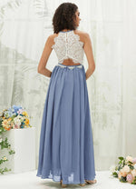 NZ Bridal Slate Blue Chiffon Flowy Bridesmaid Dress with Pocket TC0426 Heidi b