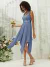 NZ Bridal Slate Blue Chiffon Lace High Low bridesmaid dresses 00207ep Evie b