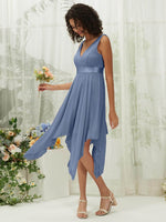 NZ Bridal Slate Blue Chiffon Lace High Low bridesmaid dresses 00207ep Evie b