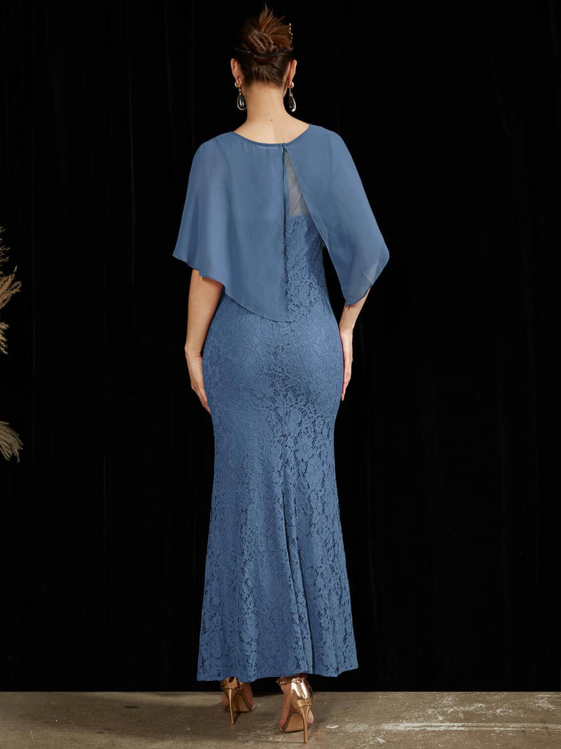 NZ Bridal Slate Blue Chiffon Lace Maxi bridesmaid dresses 0142AEM Molly b