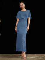 NZ Bridal Slate Blue Chiffon Lace Maxi bridesmaid dresses 0142AEM Molly c