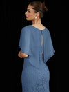 NZ Bridal Slate Blue Chiffon Lace Maxi bridesmaid dresses 0142AEM Molly detail1