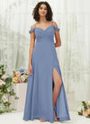 NZ Bridal Slate Blue Convertible Chiffon A Line Maxi Bridesmaid Dress with Pocket TC30219 Celia a