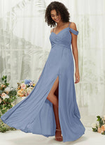 NZ Bridal Slate Blue Convertible Chiffon A Line Maxi Bridesmaid Dress with Pocket TC30219 Celia c