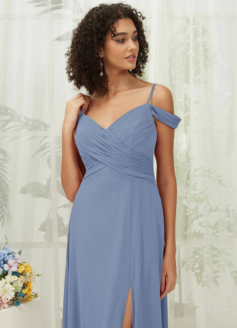 NZ Bridal Slate Blue Convertible Chiffon A Line Maxi Bridesmaid Dress with Pocket TC30219 Celia d