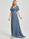 NZ Bridal Slate Blue Maxi Chiffon V Neck bridesmaid dresses 09890ep Mei a