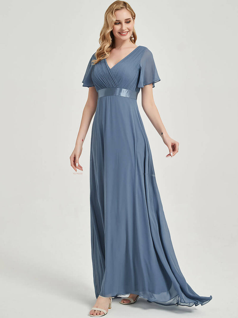 NZ Bridal Slate Blue Maxi Chiffon V Neck bridesmaid dresses 09890ep Mei a