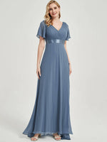 NZ Bridal Slate Blue Maxi Chiffon V Neck bridesmaid dresses 09890ep Mei b