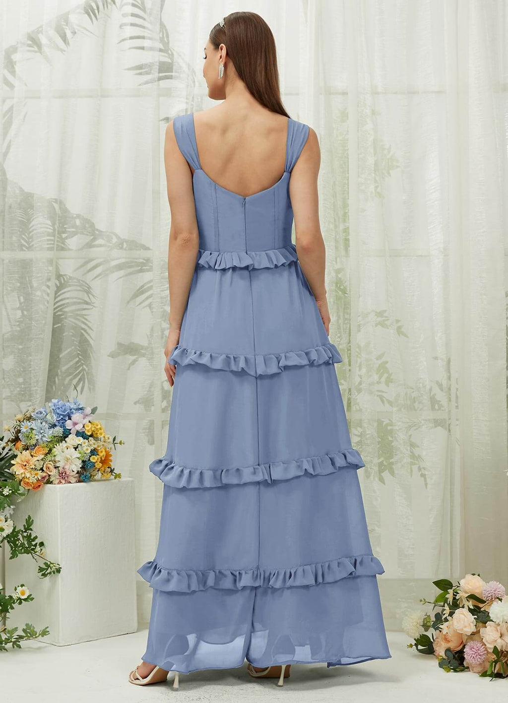 NZ Bridal Slate Blue Straps Sweetheart Chiffon Bridesmaid Dress R3701 Sloane a