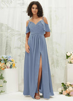 NZ Bridal Slate Blue Sweetheart Chiffon Flowy Maxi Bridesmaid Dress AM31003 Fiena a