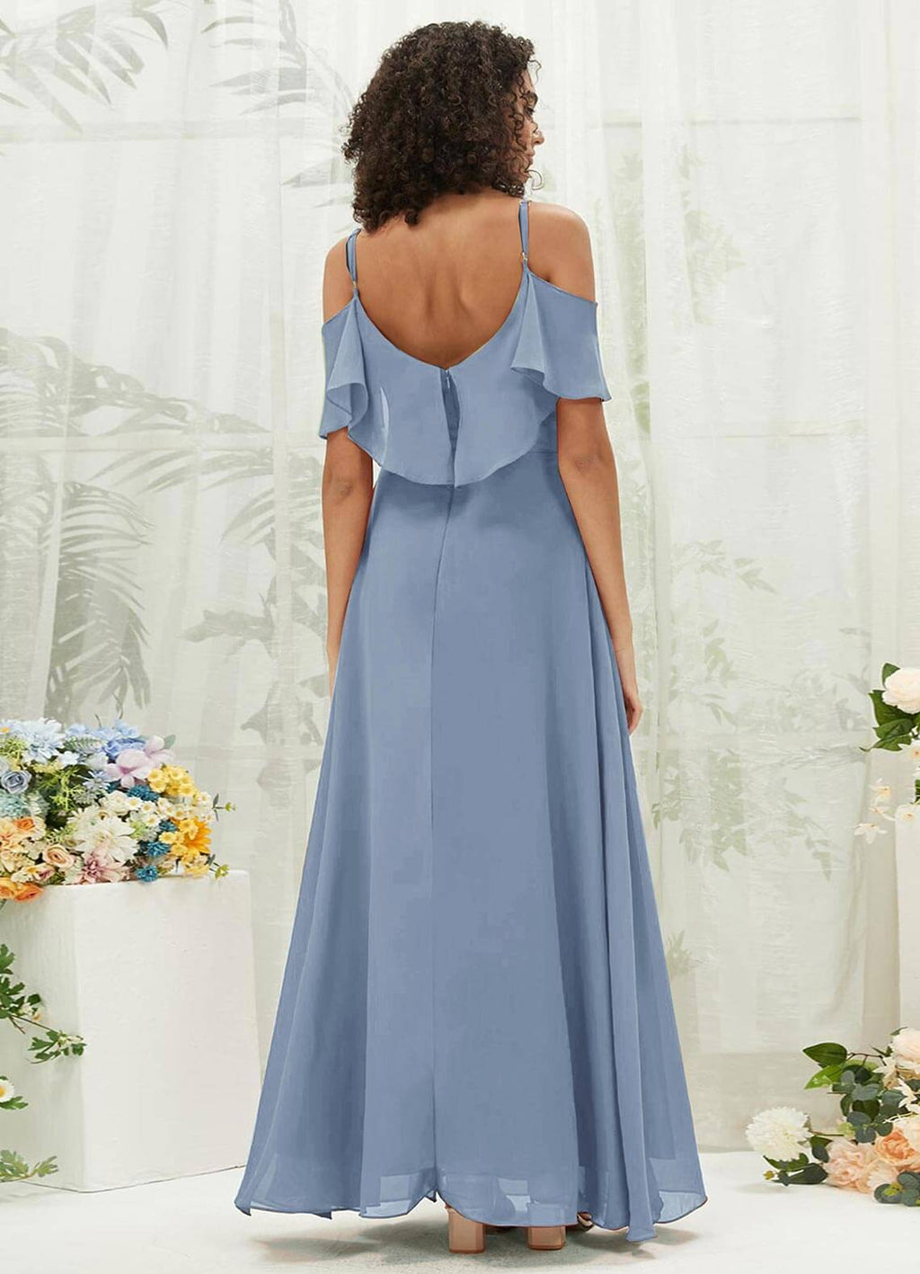 NZ Bridal Slate Blue Sweetheart Chiffon Flowy Maxi Bridesmaid Dress AM31003 Fiena a