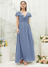 NZ Bridal Slate Blue Wrap Chiffon Flowy Bridesmaid Dress with Slit AZ31002 Jael d