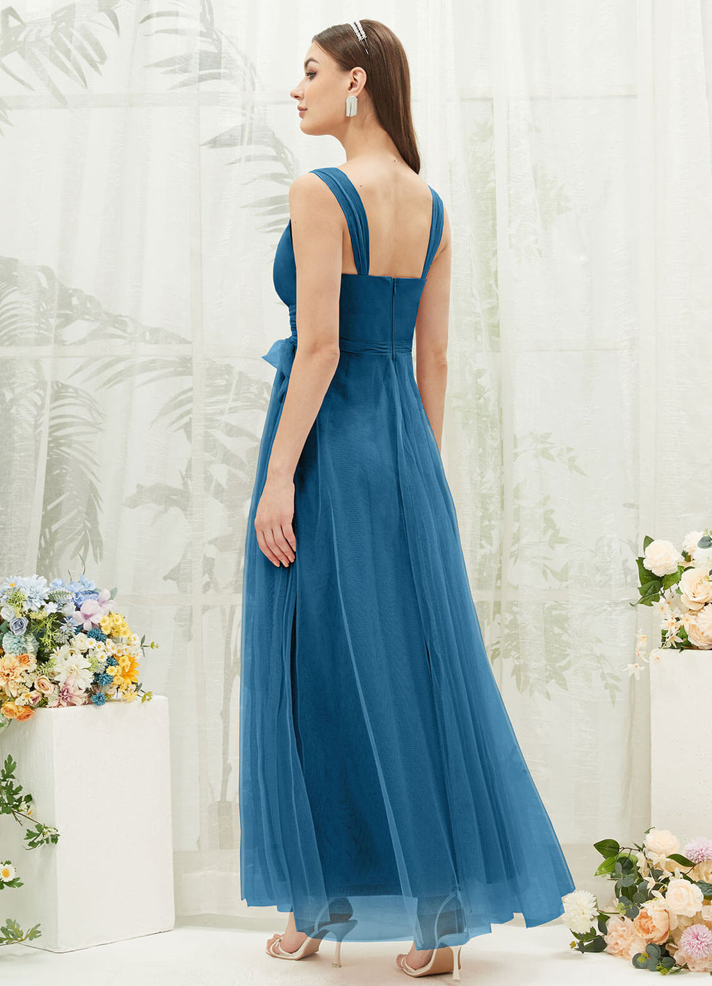NZ Bridal Sleeveless Wrap Tulle Teal Flowy bridesmaid dresses 07303ep Yedda a