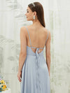 NZ Bridal Slit Tea Length Satin bridesmaid dresses AA30511 Ceci Cornflower Blue detail1