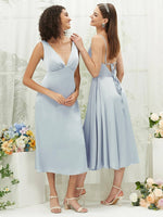 NZ Bridal Slit Tea Length Satin bridesmaid dresses AA30511 Ceci Cornflower Blue g1