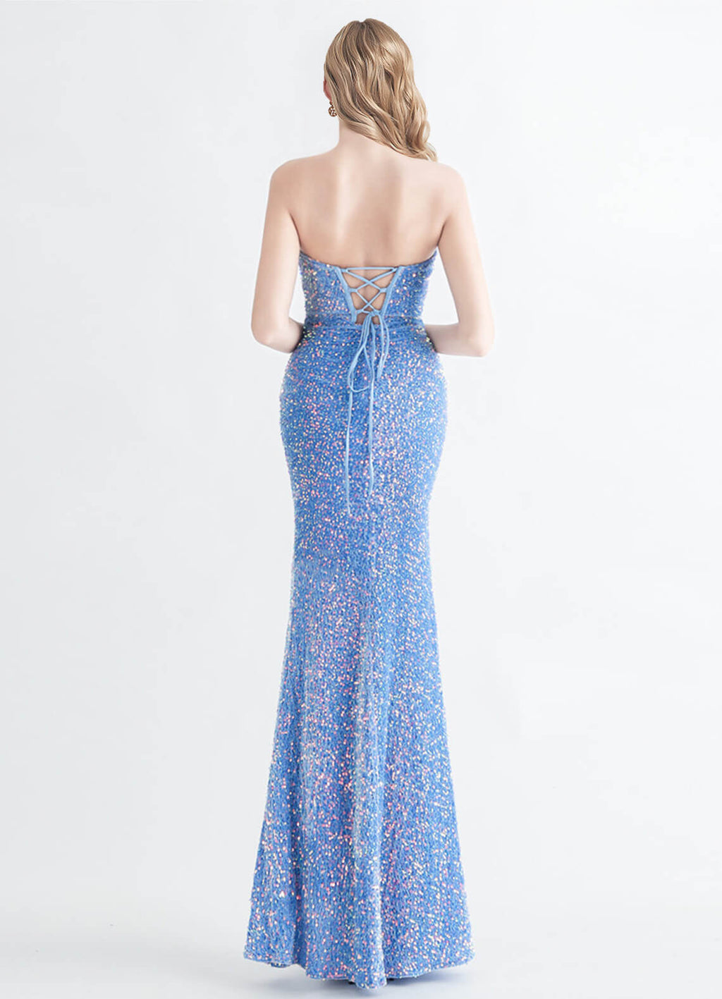 NZ Bridal Strapless Slit Cornflower Blue Sequin Mermaid Prom Dress 31155 Victoria c