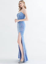 NZ Bridal Strapless Slit Cornflower Blue Sequin Mermaid Prom Dress 31155 Victoria d
