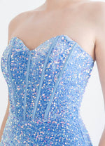 NZ Bridal Strapless Slit Cornflower Blue Sequin Mermaid Prom Dress 31155 Victoria detail2