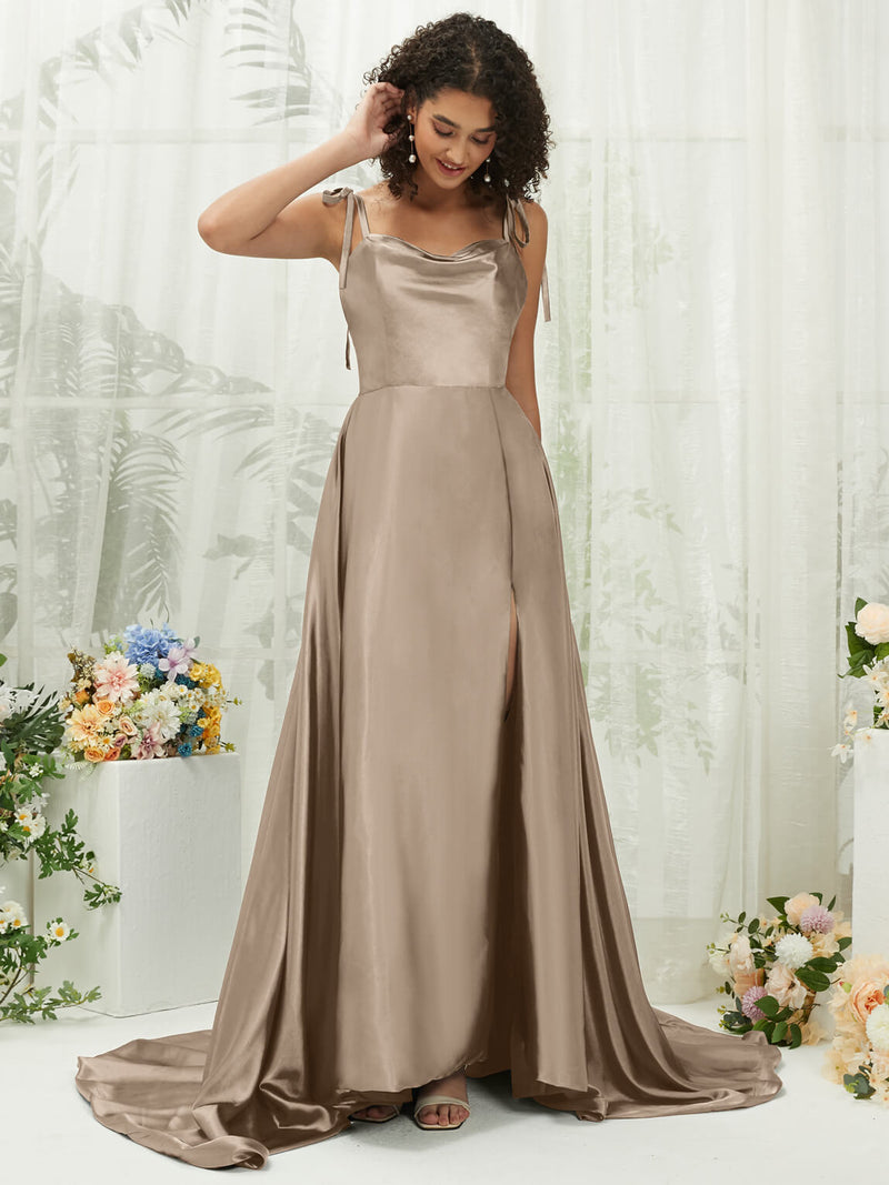 NZ Bridal Taupe Chapel Train Satin bridesmaid dresses XC30113 Juliet a