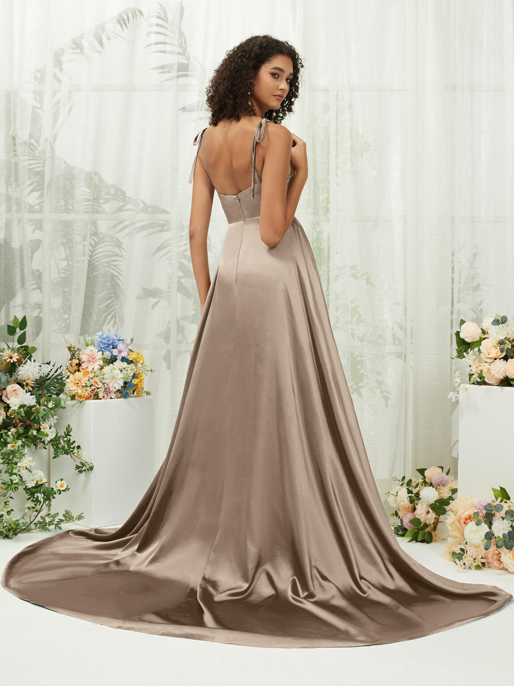 NZ Bridal Taupe Chapel Train Satin bridesmaid dresses XC30113 Juliet a