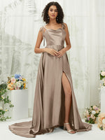 NZ Bridal Taupe Chapel Train Satin bridesmaid dresses XC30113 Juliet c