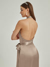 NZ Bridal Taupe Halter Jumpsuit Satin Rompers EB30S19 Poppy detail1