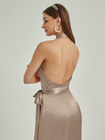 NZ Bridal Taupe Halter Jumpsuit Satin Rompers EB30S19 Poppy detail1