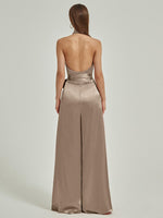NZ Bridal Taupe Halter Jumpsuit Satin Rompers EB30S19 Poppy b