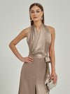 NZ Bridal Taupe Halter Jumpsuit Satin Rompers EB30S19 Poppy c
