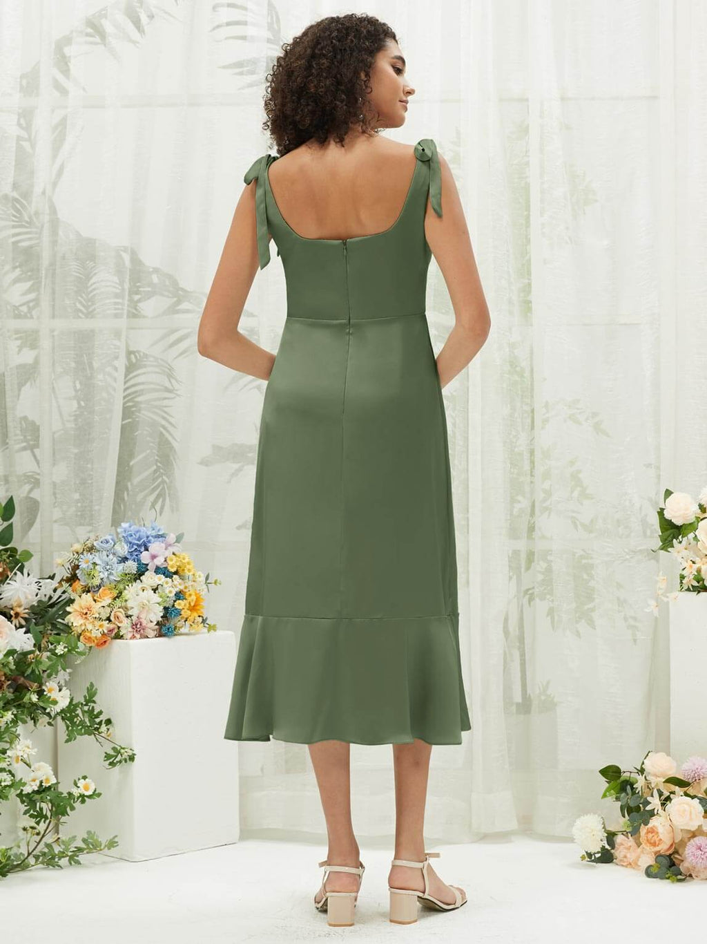 NZ Bridal Tea Length Satin bridesmaid dresses BG30215 Eugenia Olive Green a