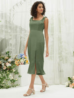 NZ Bridal Tea Length Satin bridesmaid dresses BG30215 Eugenia Olive Green d