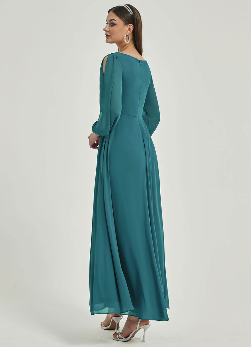 NZ Bridal Teal Chiffon Flowy Maxi bridesmaid dresses 00461ep Liv b