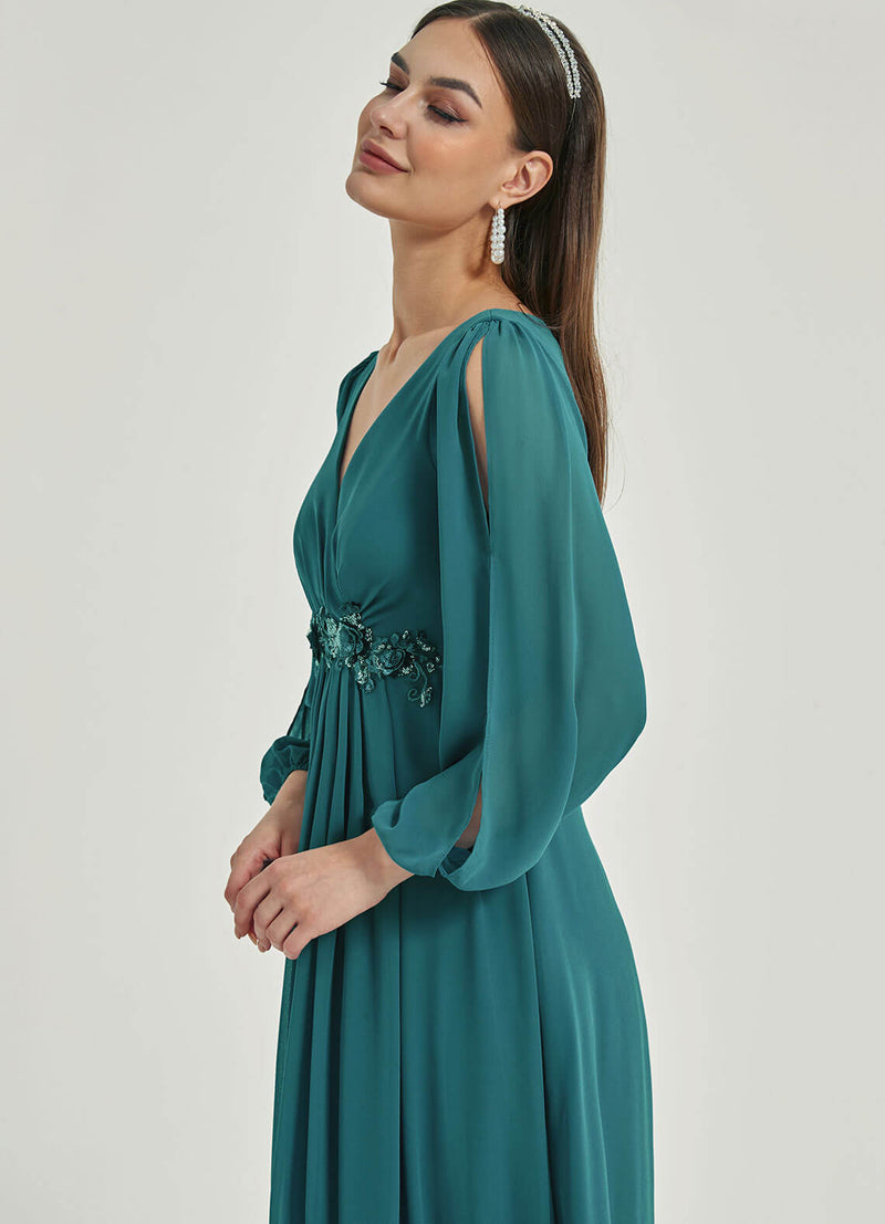 NZ Bridal Teal Chiffon Flowy Maxi bridesmaid dresses 00461ep Liv d